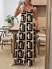 EMERY ROSE Women's Geometric Print Casual Jumpsuit, Fashionable & Versatile, Spring/Summer Carnival - Multicolor - View 3