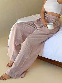 DAZY Plaid Loose Fit Women Lounge Pants, Comfortable Home Wear - Pink - View 3