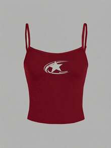 Attitoon Áo hai dây tank top nữ màu đen trắng phối tương phản, kiểu dáng gợi cảm, thích hợp mặc mùa hè với họa tiết ngôi sao. - Màu Đỏ Sâu - Xem 2
