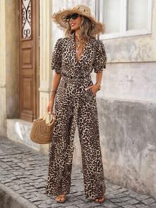 Brillora Leopard Textured Pattern Half Sleeve Batwing Suit For Women Casual Thigh Length Polyester - Black - View 5