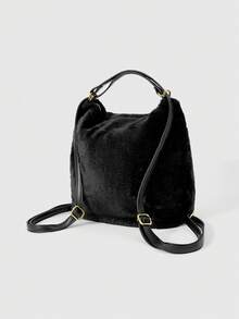 ROMWE Kawaii Bolsa Multifuncional Fofa e Estampada de Desenho Animado da Moda para Mulheres, com Alças Simples e Duplas - Preto - Visão 5