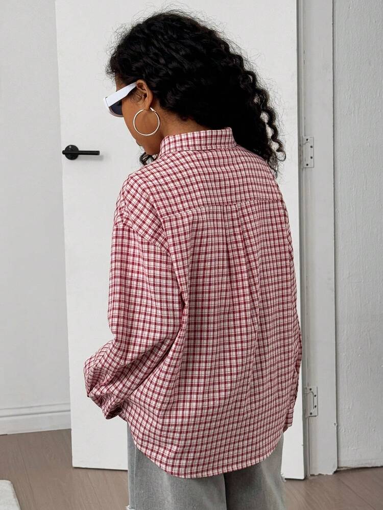 Tween Girl Plaid Print Button Front Casual Long Sleeve Shirt