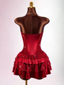 Amplova Women's Strapless Sequin Mini Dress With Waist Cutout, Sexy And Suitable For Valentine's Day, New Year Date Night - Cherry Red - View 9