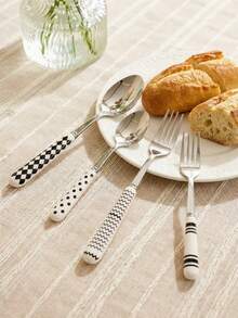 Zazumi 1/2 Stücke Besteck mit Keramikgriff, Edelstahl Besteck mit polierter Oberfläche, Keramikgriff Dessertlöffel, Dinner Gabel und Tafellöffel - kreative Küchenutensilien inklusive Gabel, Teelöffel und Suppenlöffel, ideal für den täglichen Gebrauch - Verschiedenfarbig - Übersicht 3