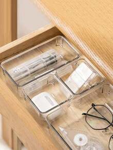 7 Buah/Set Kotak Organizer Laci Plastik Transparan, Serbaguna, Termasuk 4 Ukuran Kotak Pembatas Laci Meja untuk Makeup, Perhiasan, Dapur, Kamar Tidur, Kamar Mandi, Penyimpanan Kantor, Dekorasi Ruangan, Dekorasi Rumah, Dekorasi Musim Gugur, Dekorasi Kamar Tidur, Dekorasi Liburan, Dekorasi Keren - Clear - View 6