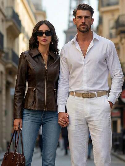 Editum Women's Elegant PU Leather Jacket, Suitable For Spring, Autumn And Winter, Versatile For Commuting And Outdoor Wear Winter For Women Casual For Women New Year