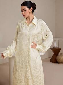 Graceveil 女士杏色豹纹提花优雅端庄休闲阿拉伯风格衬衫裤套装 - 杏色 - 查看 6