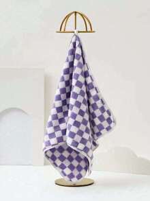 Coral Fleece Plaid Print Towel Blanket Super Soft Comfortable Highly Absorbent No Shedding Multi-Purpose Wrap For Adults Couples Home Beach Swimming Use Face Hand Bath Towel Sofa Air Conditioning Throw Seaside Cushion Available In 3475/4080/70140/90170cm Sizes Lightweight Durable Machine Washable - Purple - View 9