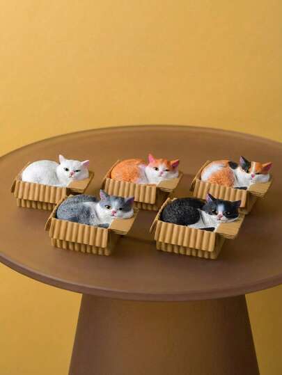 Joivida 快递盒里的猫咪迷你摆件 - 可爱的树脂桌面装饰品