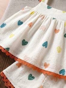 LMoss Kids 女婴碎花荷叶边领休闲上衣和短裤两件套 - 粉色 - 查看 8