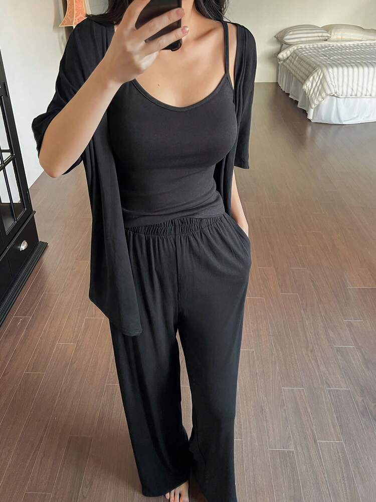 3pcs Minimalist Knit Women Pajama Set