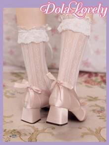 Dola Lovely 女鞋，浅粉色蝴蝶结装饰玛丽珍高跟鞋洛丽塔风格 - 藕粉色 - 查看 5