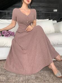 DAZY Women's Elegant V-Neck Twist Dress, Summer Wedding Guest Dress - Pink - View 1