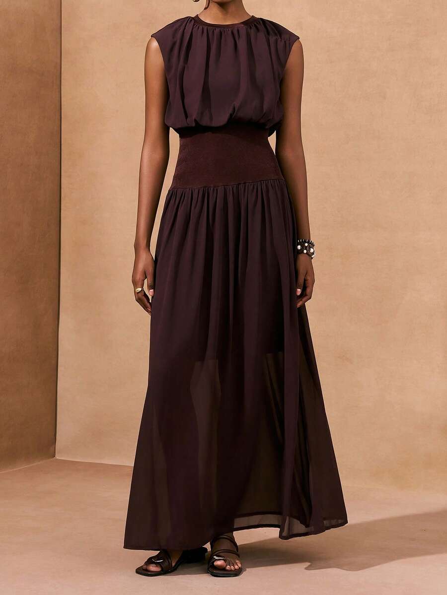 Zivah 2026 Vacation Casual Distinctive AB Material Patchwork Elegant Brown Dress - Brown - View 1