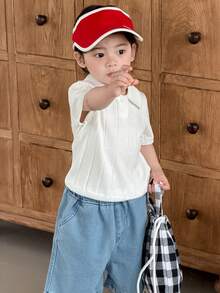 DAZY 幼儿男童休闲纯色短袖上衣，春夏款 - 白色 - 查看 5