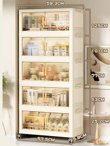 1pc60cm Wide Folding Storage Cabinet, Clothing Cabinet Storage Box, Portable Wardrobe For Home Storage, Double Door Folding Box, 3-5 Layers Optional, Thickened Double Door Wheeled Storage Cabinet, Household Safety Free Device Shelf, Plastic Folding Storage Cabinet For Organizing Clothes And Toys - Multicolor - View 8