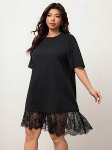 Enliva Đầm thun dáng rộng cỡ lớn dành cho nữ, đầm thường ngày viền ren. - màu đen - Xem 3