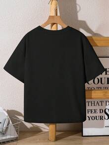 SHEIN Áo thun ngắn tay cổ tròn có túi, chất liệu vải waffle, dành cho bé trai tuổi teen, thoải mái, thời trang, tối giản, đa năng, mềm mại, phù hợp cho mùa xuân/hè, mặc hàng ngày, hoạt động ngoài trời, đi học, phong cách đường phố, dự tiệc và giải trí. - màu đen - Xem 3