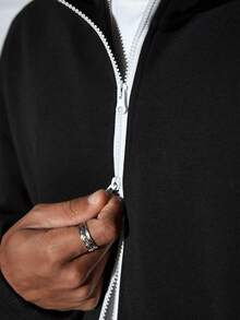 Modcrash Men's High Density Air Layer Soft & Comfortable Fashion Autumn/Winter Heavyweight Stand Collar Zip-Up Sweatshirt Jacket Spring To Summer - Black - View 6