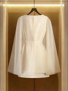 SHEIN Franclia 女士优雅网纱收腰短裙，杏色，适合春夏聚会 - 杏色 - 查看 2