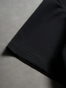 PAVTROS 男士休闲时尚街头字母压纹短袖黑色T恤，夏季宽松火焰图案T恤，男士宽松印花T恤，黑红印花T恤，男士印花衬衫 - 黑色 - 查看 5