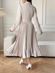 DAZY Women's Asymmetrical Midi Dress With Faux Blazer Design And Pleated Patchwork - Apricot - View 4