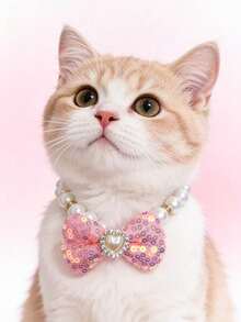 PETSIN 1 Piece Pet Bowknot Pearl Necklace; Adjustable Neck Circumference; Cat Necklace; Dog Necklace; Pet Accessories; Pet Supplies