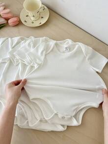 SHEIN 5件套女婴圆领短袖休闲连体衣套装 - 白色 - 查看 7