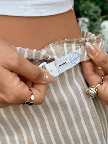 SHEIN Maternity Clothes Maternity Pants Summer Pregnant Clothes Apricot Striped Maternity Pants Maternity Knotted Striped Drawstring Wide Leg Casual Pants Vacation - Apricot - View 6