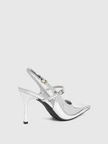 CUCCOO SZL Sexy Fashion Pointed Toe Women's Stiletto High Heel Backless Sandals, Suitable For Party, Nightclub Valentine's Day - Silver - View 9