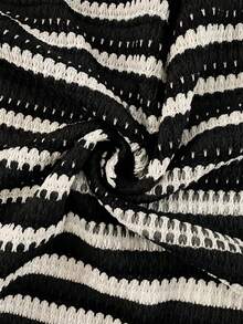 SHEIN 两件套孕妇条纹印花圆领短袖上衣和短裤套装 - 黑色 - 查看 4