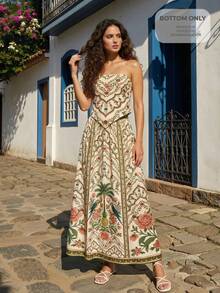 CAJUNI Long A Line Multicolor Boho Skirt With Plants Print - Multicolor - View 1