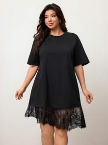 Enliva Đầm thun dáng rộng cỡ lớn dành cho nữ, đầm thường ngày viền ren. - màu đen - Xem 7