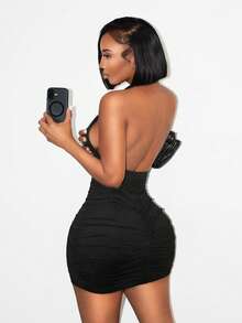 BamGleam 女士露背迷你连衣裙，性感 - 黑色 - 查看 6