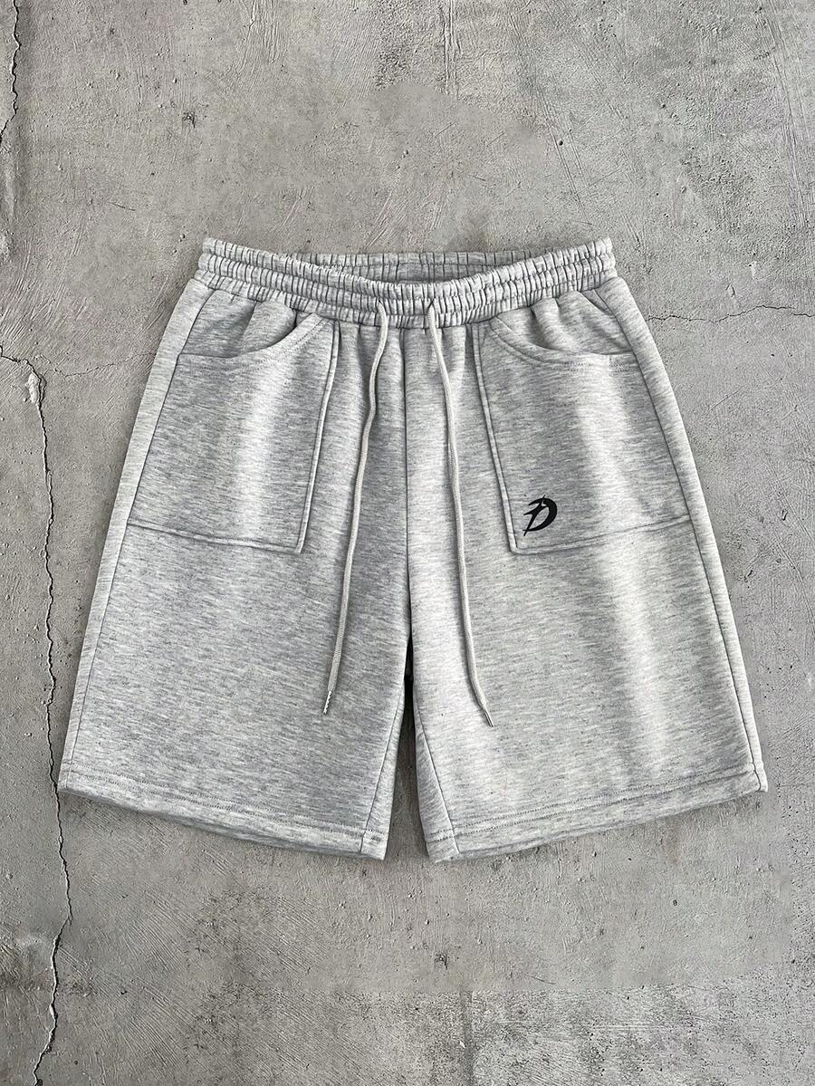 AXEPEAK 男士印花斜插口袋抽绳腰休闲短裤 - 淺灰色 - 查看 1