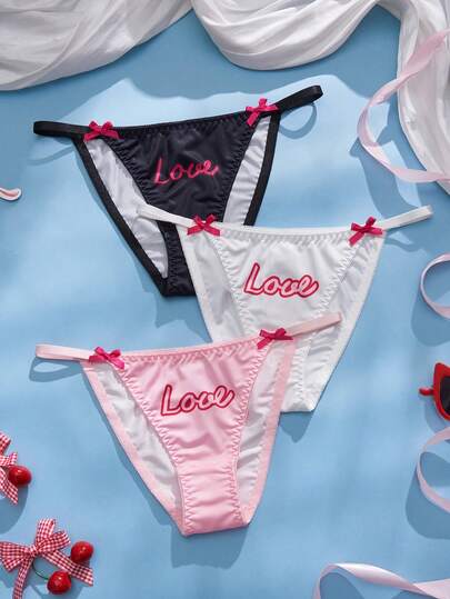 Eraneu 3pcs/Pack Women's Sexy Multicolor Lace Trim Bikini Briefs