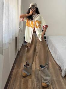 StreetHx قميص نسائي كاجوال بطباعة حرفية فضفاض بأكمام قصيرة - أصفر - مشاهدة 6