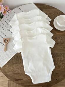 SHEIN 5件套女婴圆领短袖休闲连体衣套装 - 白色 - 查看 2