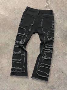 SHEIN Young BoyDesign Patch Brown Denim Skinny Jeans - Black - View 2