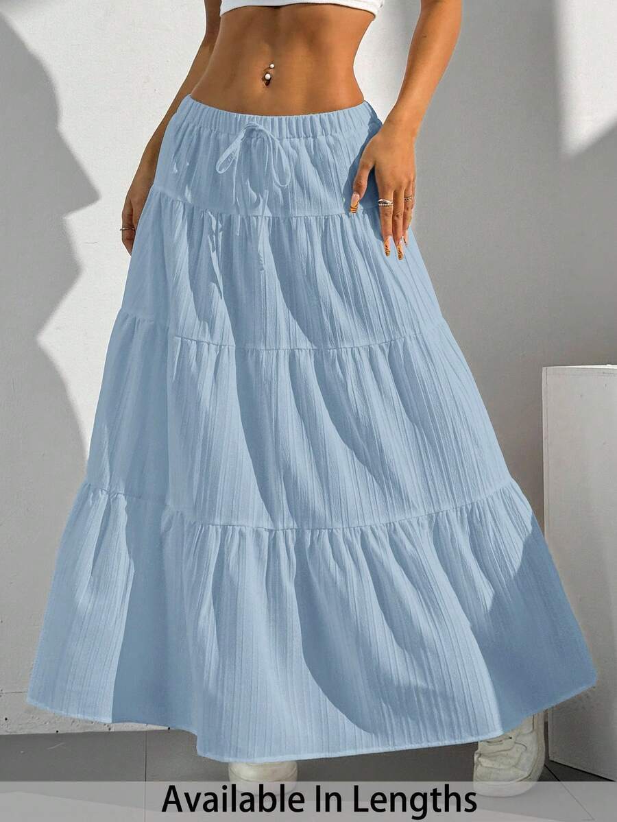 SHEIN PETITE CURVE Falda de mujer talla grande con estilo casual de vacaciones, unicolor, decoración de nudo y dobladillo escalonado - Celeste - Ver 1