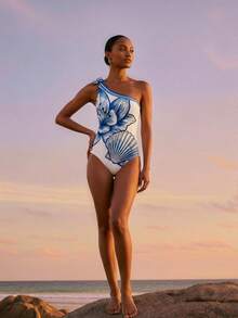 CAJUNI Women's Floral Print Twist Front One-Piece Swimsuit, Vacation Style