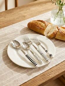Zazumi 1/2 Stücke Besteck mit Keramikgriff, Edelstahl Besteck mit polierter Oberfläche, Keramikgriff Dessertlöffel, Dinner Gabel und Tafellöffel - kreative Küchenutensilien inklusive Gabel, Teelöffel und Suppenlöffel, ideal für den täglichen Gebrauch - Verschiedenfarbig - Übersicht 8