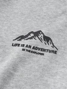 Driftmere 男士秋冬简约山景印花口袋抽绳连帽卫衣，长袖上衣 - 灰色 - 查看 5