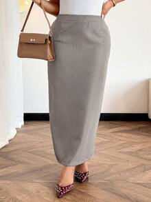 Easura Plus Size Women's Plaid Midi Skirt, Autumn/Winter - Coffee Brown - View 6