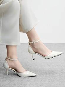 CUCCOO BIZCHIC Giày cao gót hở mũi màu trơn tối giản dành cho nữ - trắng - Xem 3