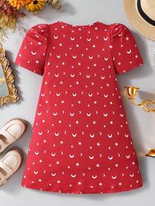 SHEIN Summer Fairy Party Matching Young Girls Dresses - Red - View 2