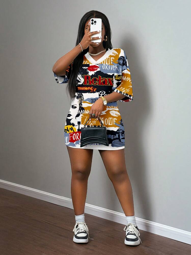 Slaydiva Spring/Summer 2025 Casual & Simple Jersey Dress, Number 23 Eagle  Graphic Print Mini Dress For Women, Suitable For Summer Summer Dresses For  Women Suitable For Going Out Chic Dress | SHEIN USA