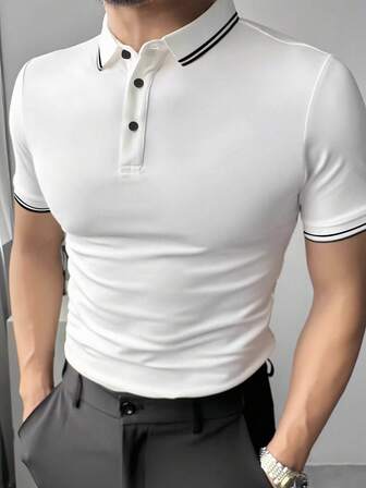 Manfinity Men's Solid Color Minimalist Casual Polo Shirt