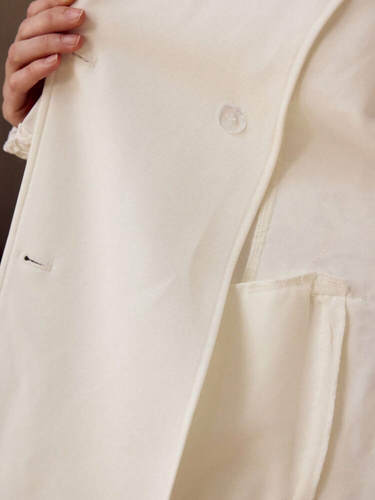 GUIPURE LACE PANEL LAPEL COLLAR DOUBLE BREASTED PLACKET BUCKLE BELTED LONGLINE TRENCH COAT, SPRING/SUMMER