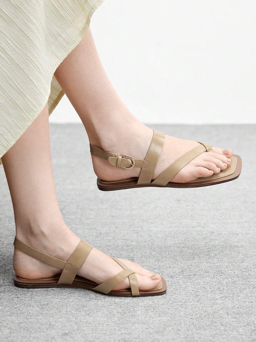 CUCCOO BIZCHIC Giày sandal đế bằng thời trang nữ, kiểu dáng thường ngày, đa năng, phù hợp cho đi du lịch, đi làm, đi biển. - Màu be - Xem 1